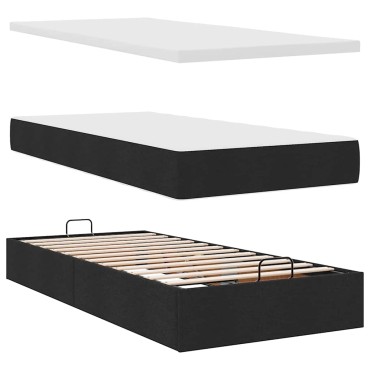 vidaXL Οθωμανικό κρεβάτι με στρώμα & LEDs Μαύρο 80x200cm ύφασμα