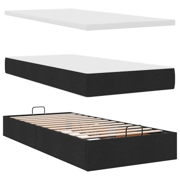 vidaXL Οθωμανικό κρεβάτι με στρώμα Μαύρο 80x200cm Ύφασμα