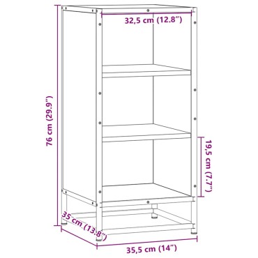 vidaXL Ραφιέρα Καφέ Δρυς 35,5x35x76cm Επεξ. Ξύλο + Μέταλλο 1 τεμ.