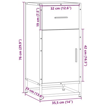 vidaXL Ραφιέρα Καπνιστή Δρυς 35,5x35x76cm Επεξ. Ξύλο + Μέταλλο 1 τεμ.