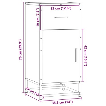 vidaXL Συρταριέρα Sonoma Δρυς 35,5x35x76cm Επεξ. Ξύλο + Μέταλλο 1 τεμ.