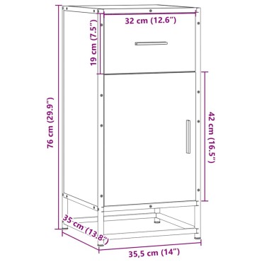 vidaXL Ραφιέρα Γκρι Sonoma 35,5x35x76cm Επεξ. Ξύλο + Μέταλλο 1 τεμ.