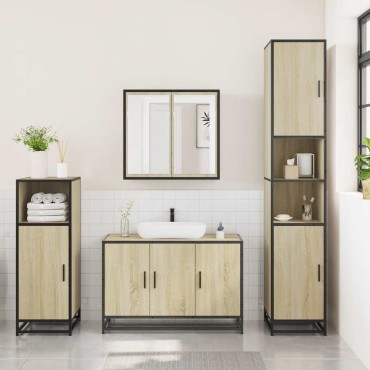 vidaXL Σετ Επίπλων Μπάνιου 3 τεμ. Sonoma Δρυς Επεξεργασμένο Ξύλο 35x37,5x100 cm