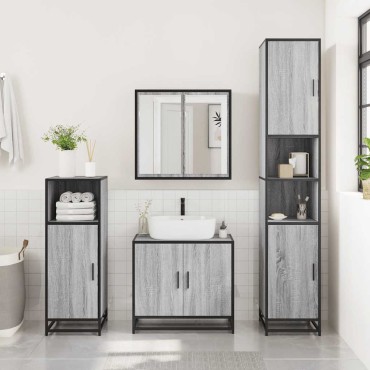 vidaXL Σετ Επίπλων Μπάνιου 3 τεμ. Γκρι Sonoma Επεξεργασμένο Ξύλο 35x37,5x100 cm