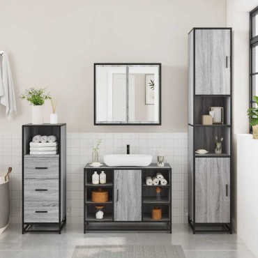 vidaXL Σετ Επίπλων Μπάνιου 3 τεμ. Γκρι Sonoma Επεξεργασμένο Ξύλο 35x37,5x188,5 cm