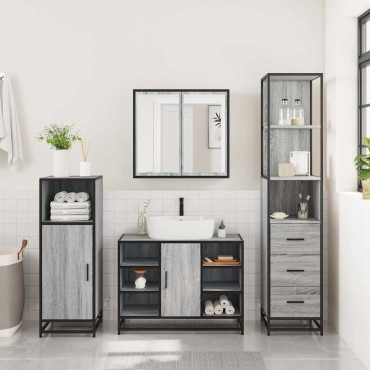 vidaXL Σετ Επίπλων Μπάνιου 3 τεμ. Γκρι Sonoma Επεξεργασμένο Ξύλο 80x33x60cm