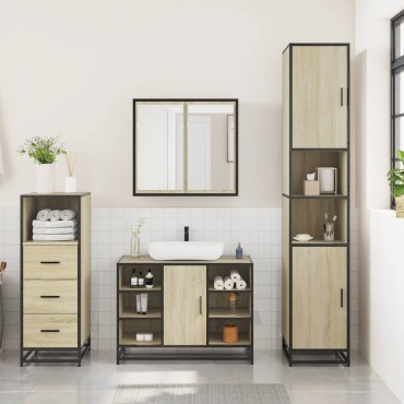 vidaXL Σετ Επίπλων Μπάνιου 3 τεμ. Sonoma Δρυς Επεξεργασμένο Ξύλο 35x37,5x100 cm