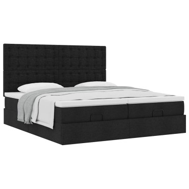 vidaXL Οθωμανικό κρεβάτι με στρώματα Μαύρο 160x200cm Ύφασμα