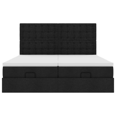 vidaXL Οθωμανικό κρεβάτι με στρώματα Μαύρο 160x200cm Ύφασμα