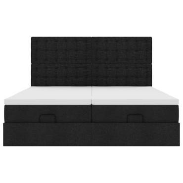 vidaXL Οθωμανικό κρεβάτι με στρώματα & LEDs Μαύρο ύφασμα 160x200cm