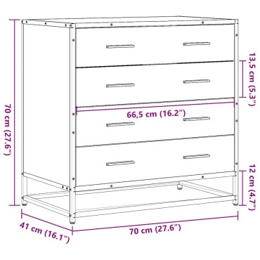 vidaXL Συρταριέρα Γκρι sonoma 70x41x70cm από Επεξεργασμένο Ξύλο 1 τεμ.