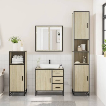 vidaXL Σετ Επίπλων Μπάνιου 3 τεμ. Sonoma Δρυς Επεξεργασμένο Ξύλο 35x37,5x100 cm