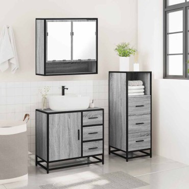 vidaXL Σετ Επίπλων Μπάνιου 3 τεμ. Γκρι Sonoma Επεξεργασμένο Ξύλο 35x37,5x100 cm