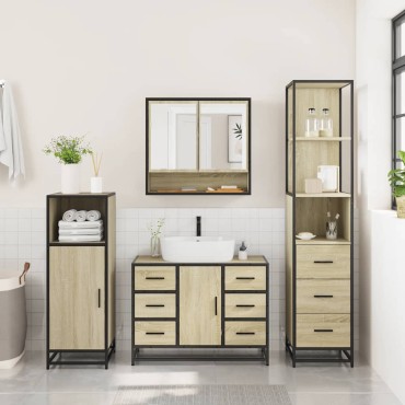 vidaXL Σετ Επίπλων Μπάνιου 3 τεμ. Sonoma Δρυς Επεξεργασμένο Ξύλο 80x33x60cm