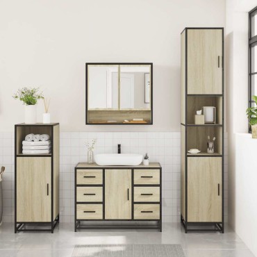 vidaXL Σετ Επίπλων Μπάνιου 3 τεμ. Sonoma Δρυς Επεξεργασμένο Ξύλο 35x37,5x100 cm