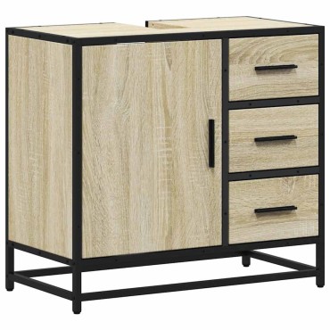 vidaXL Ντουλάπι Νιπτήρα Μπάνιου Sonoma Δρυς 65x33x60cm Επεξ. Ξύλο 1 τεμ.