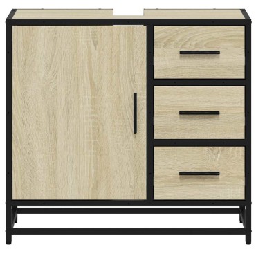 vidaXL Ντουλάπι Νιπτήρα Μπάνιου Sonoma Δρυς 65x33x60cm Επεξ. Ξύλο 1 τεμ.