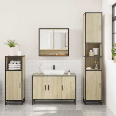 vidaXL Σετ Επίπλων Μπάνιου 3 τεμ. Sonoma Δρυς Επεξεργασμένο Ξύλο 35x37,5x100 cm