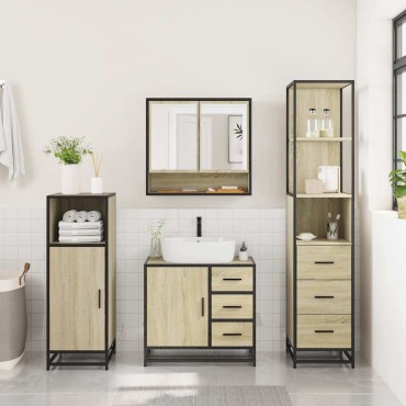 vidaXL Σετ Επίπλων Μπάνιου 3 τεμ. Sonoma Δρυς Επεξεργασμένο Ξύλο 65x33x60cm