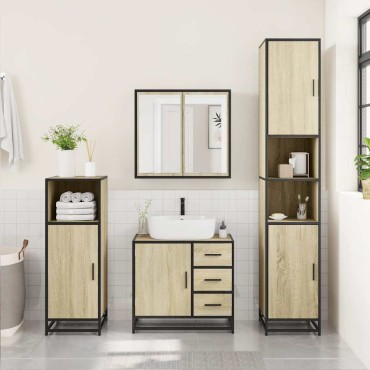 vidaXL Σετ Επίπλων Μπάνιου 4 τεμ. Sonoma Δρυς Επεξεργασμένο Ξύλο 65x33x60cm