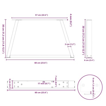 vidaXL Πόδια τραπεζαρίας σχήματος V 2 τεμ. Ανθρακί 60x(30-31,3)cm