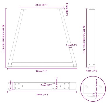 vidaXL Πόδια τραπεζαρίας σχήματος V 2 τεμ. Φυσικό ατσάλι 28x(42-43,3)cm