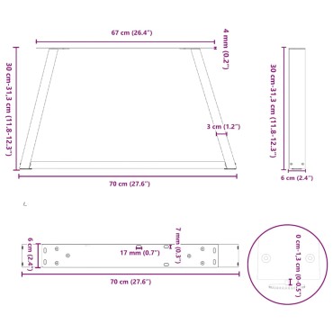 vidaXL Πόδια Τραπεζιού Σαλονιού Σχήματος V 2 τεμ. Μαύρο 70x(30-31,3)cm Ατσάλι