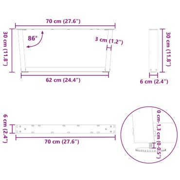 vidaXL Πόδια τραπεζαρίας σχήματος V 2 τεμ. Ανθρακί 70x(30-31,3)cm
