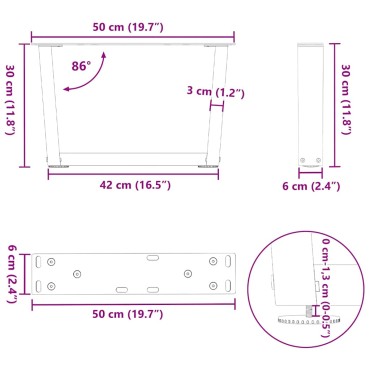 vidaXL Πόδια τραπεζαρίας σχήματος V 2 τεμ. Φυσικό ατσάλι 50x(30-31,3)cm