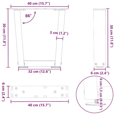 vidaXL Πόδια τραπεζαρίας σχήματος V 2 τεμ. Φυσικό ατσάλι 40x(30-31,3)cm