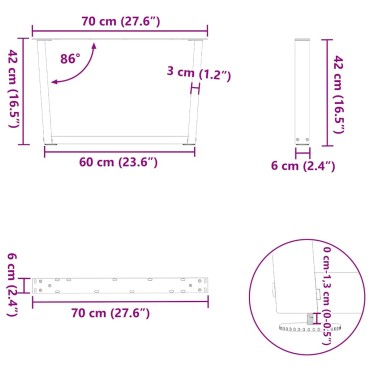 vidaXL Πόδια τραπεζαρίας σχήματος V 2 τεμ. Φυσικό ατσάλι 70x(42-43,3)cm