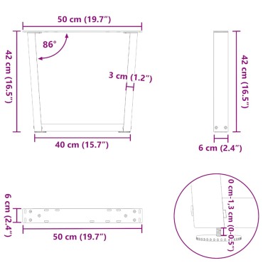 vidaXL Πόδια τραπεζαρίας σχήματος V 2 τεμ. Ανθρακί 50x(42-43,3)cm