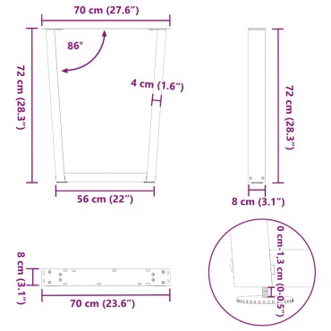 vidaXL Πόδια τραπεζαρίας σχήματος V 2 τεμ. Λευκό 70x(72-73,3)cm