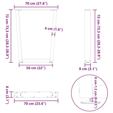 vidaXL Πόδια τραπεζαρίας σχήματος V 2 τεμ. Φυσικό ατσάλι 70x(72-73,3)cm