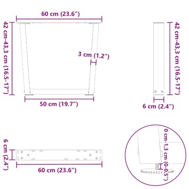 vidaXL Πόδια τραπεζαρίας σχήματος V 2 τεμ. Μαύρο 60x(42-43,3)cm