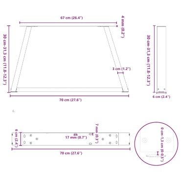 vidaXL Πόδια τραπεζαρίας σχήματος V 2 τεμ. Φυσικό ατσάλι 70x(30-31,3)cm