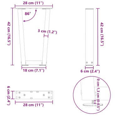 vidaXL Πόδια τραπεζαρίας σχήματος V 2 τεμ. Μαύρο 28x(42-43,3)cm
