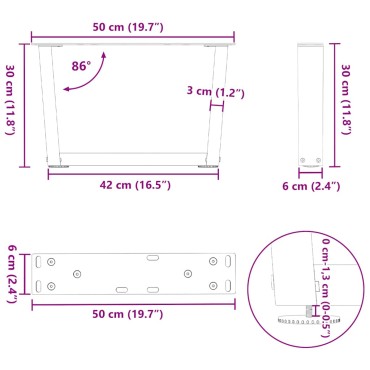 vidaXL Πόδια τραπεζαρίας σχήματος V 2 τεμ. Μαύρο 50x(30-31,3)cm
