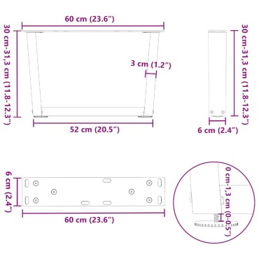vidaXL Πόδια τραπεζαρίας σχήματος V 2 τεμ. Φυσικό ατσάλι 60x(30-31,3)cm