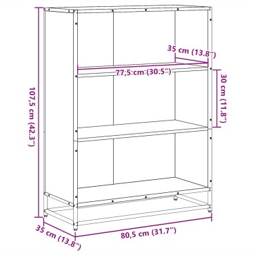 vidaXL Βιβλιοθήκη Μαύρο 80,5x35x107,5cm από Επεξεργασμένο Ξύλο 1 τεμ.