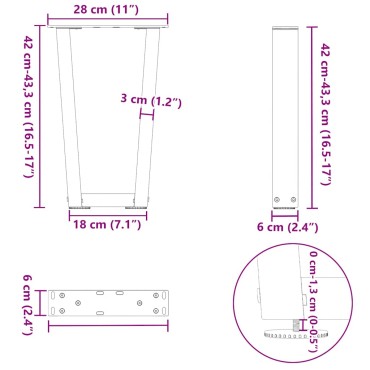 vidaXL Πόδια τραπεζαρίας σχήματος V 2 τεμ. Φυσικό ατσάλι 28x(42-43,3)cm