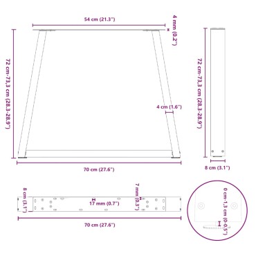 vidaXL Πόδια τραπεζαρίας σχήματος V 3 τεμ. Μαύρο 70x(72-73,3)cm