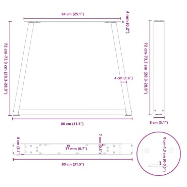 vidaXL Πόδια τραπεζαρίας σχήματος V 3 τεμ. Ανθρακί 80x(72-73,3)cm