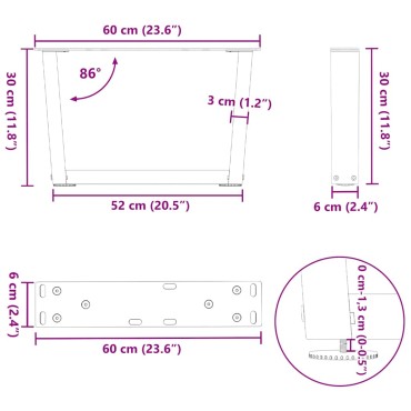 vidaXL Πόδια τραπεζαρίας σχήματος V 2 τεμ. Ανθρακί 60x(30-31,3)cm