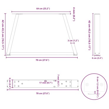 vidaXL Πόδια τραπεζαρίας σχήματος V 2 τεμ. Μαύρο 70x(42-43,3)cm