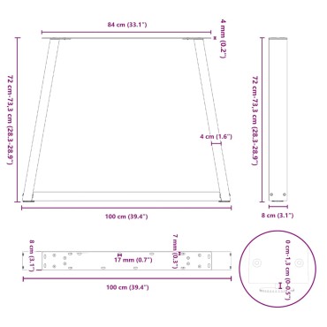 vidaXL Πόδια τραπεζαρίας σχήματος V 3 τεμ. Μαύρο 100x(72-73,3)cm
