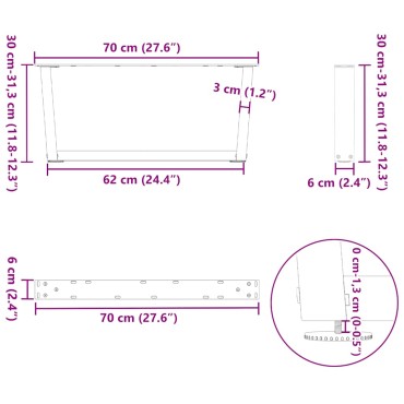 vidaXL Πόδια τραπεζαρίας σχήματος V 2 τεμ. Φυσικό ατσάλι 70x(30-31,3)cm