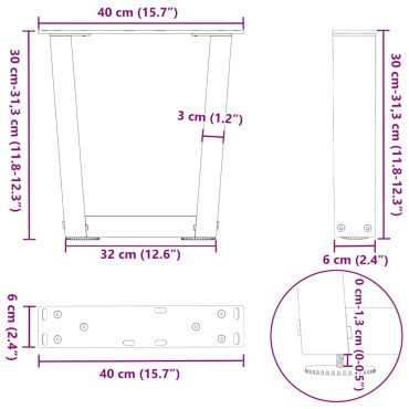 vidaXL Πόδια τραπεζαρίας σχήματος V 2 τεμ. Μαύρο 40x(30-31,3)cm