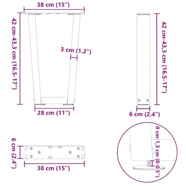 vidaXL Πόδια τραπεζαρίας σχήματος V 2 τεμ. Λευκό 38x(42-43,3)cm