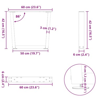 vidaXL Πόδια τραπεζαρίας σχήματος V 2 τεμ. Λευκό 60x(42-43,3)cm